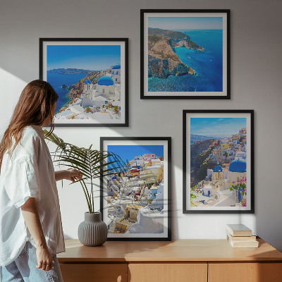 Set 4 slik v okvirju Arhitekturna pokrajina Oia Santorini Grčija