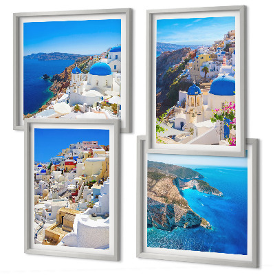 Set 4 slik v okvirju Arhitekturna pokrajina Oia Santorini Grčija