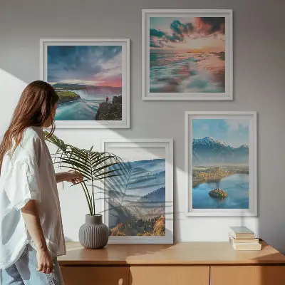 Slapovi gorskih pokrajin komplet 4 slik v okvirju