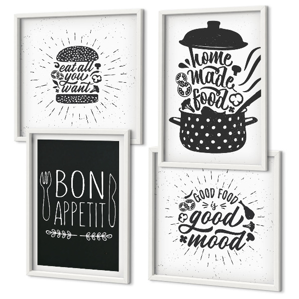 Set 4 slik v okvirju Grafični slogani za hrano in kulinariko
