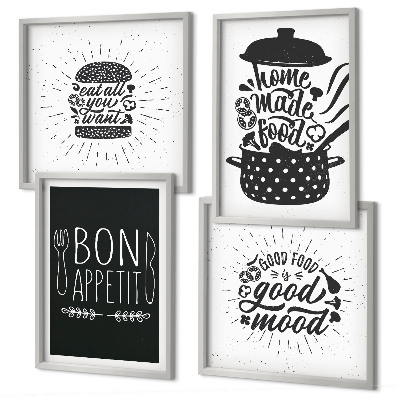 Set 4 slik v okvirju Grafični slogani za hrano in kulinariko