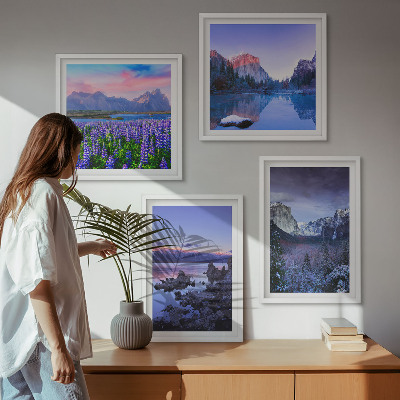 Pripravljena stenska galerija Gorske pokrajine, voda, cvetlično polje