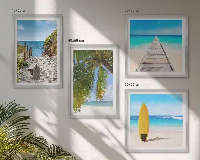 Komplet slik nad zofo počitniški razgledi na plažo s palmami
