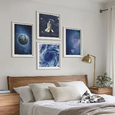 Komplet 4 slik v okvirju motiv vesoljske nevihte, galaksije in Zemlje