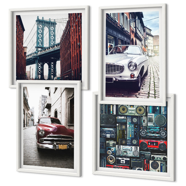 Komplet slik nad zofo Stari avtomobili Brooklyn retro avdio