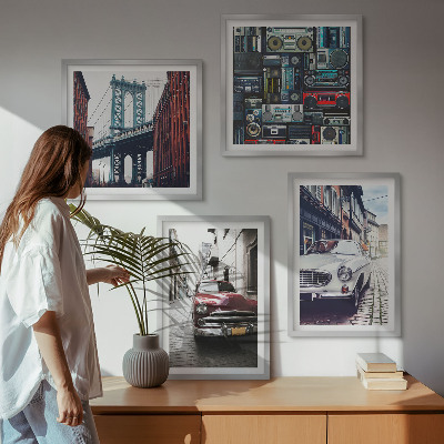 Komplet slik nad zofo Stari avtomobili Brooklyn retro avdio