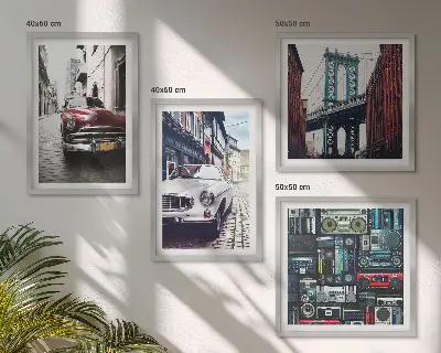 Komplet slik s starimi avtomobili retro motiv Brooklyn v avdio slogu nad zofo