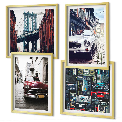 Komplet slik nad zofo Stari avtomobili Brooklyn retro avdio