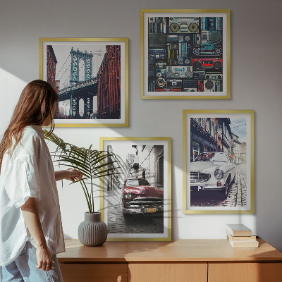Komplet slik nad zofo Stari avtomobili Brooklyn retro avdio