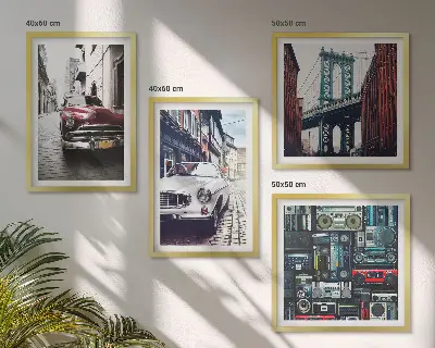 Komplet slik s starimi avtomobili retro motiv Brooklyn v avdio slogu nad zofo
