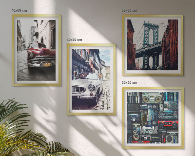 Komplet slik nad zofo Stari avtomobili Brooklyn retro avdio