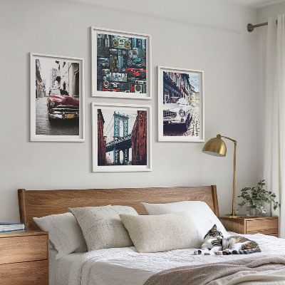 Komplet slik nad zofo Stari avtomobili Brooklyn retro avdio