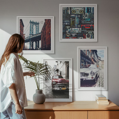 Komplet slik nad zofo Stari avtomobili Brooklyn retro avdio