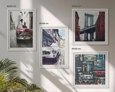 Komplet slik s starimi avtomobili retro motiv Brooklyn v avdio slogu nad zofo