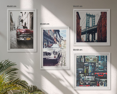 Komplet slik nad zofo Stari avtomobili Brooklyn retro avdio