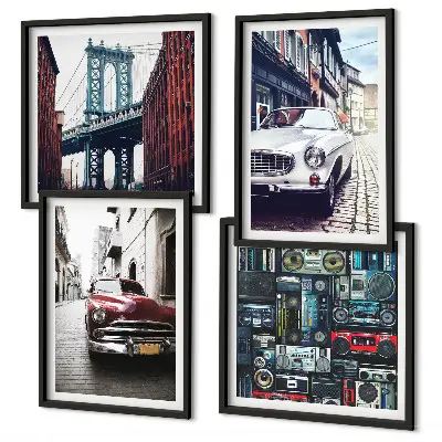 Komplet slik s starimi avtomobili retro motiv Brooklyn v avdio slogu nad zofo