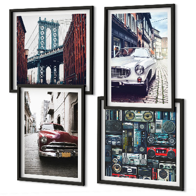 Komplet slik nad zofo Stari avtomobili Brooklyn retro avdio