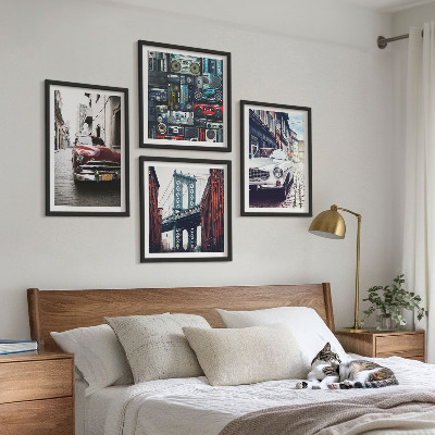 Komplet slik nad zofo Stari avtomobili Brooklyn retro avdio