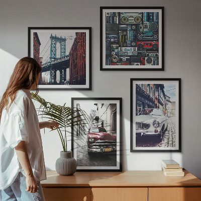 Komplet slik nad zofo Stari avtomobili Brooklyn retro avdio