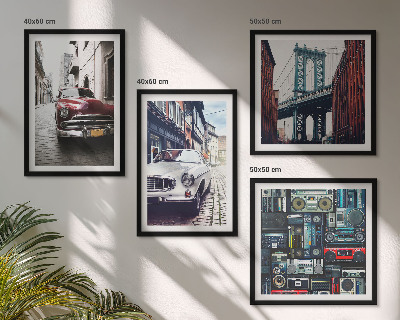 Komplet slik nad zofo Stari avtomobili Brooklyn retro avdio
