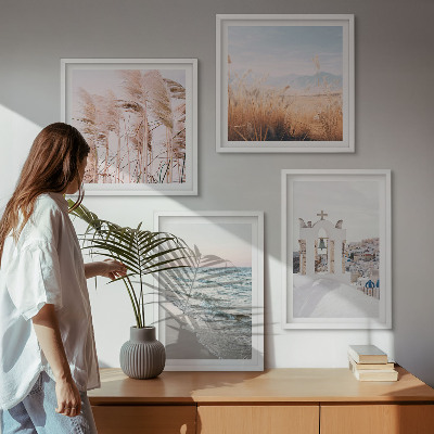 Pripravljena stenska galerija Rastline, morski valovi, razgled, hiše
