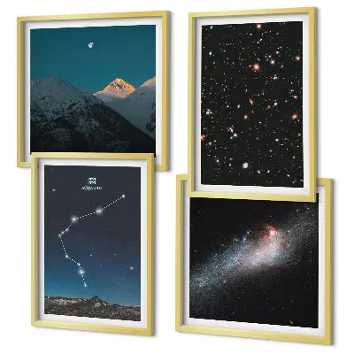 Pripravljena stenska galerija z motivom galaksije, vesolja in gora