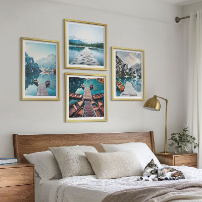 Set 4 slik v okvirju Jezerski leseni pomoli, čolni