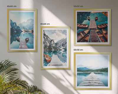 Set 4 slik v okvirju Jezerski leseni pomoli, čolni