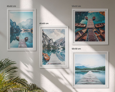 Set 4 slik v okvirju Jezerski leseni pomoli, čolni