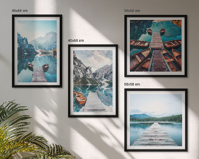 Set 4 slik v okvirju Jezerski leseni pomoli, čolni