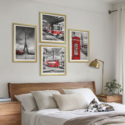 Set 4 slik v okvirju Ikonična mesta London Pariz železnica