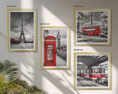 Komplet 4 slik v okvirju ikonična mesta London in Pariz s pridihom železnice