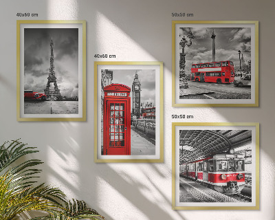 Set 4 slik v okvirju Ikonična mesta London Pariz železnica