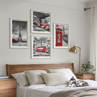 Set 4 slik v okvirju Ikonična mesta London Pariz železnica