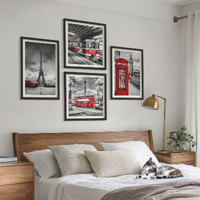 Set 4 slik v okvirju Ikonična mesta London Pariz železnica