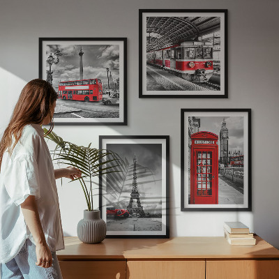 Set 4 slik v okvirju Ikonična mesta London Pariz železnica