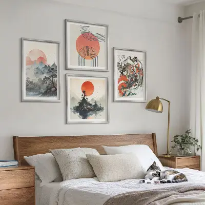 Pripravljena stenska galerija azijske pokrajine v slogu japandi