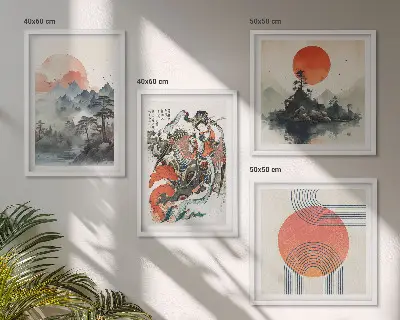 Pripravljena stenska galerija azijske pokrajine v slogu japandi
