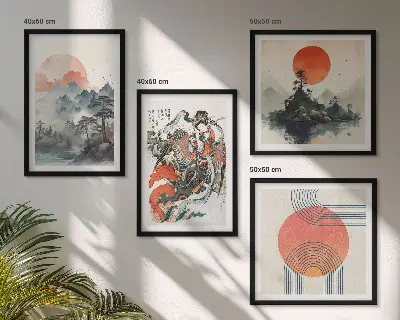 Pripravljena stenska galerija azijske pokrajine v slogu japandi