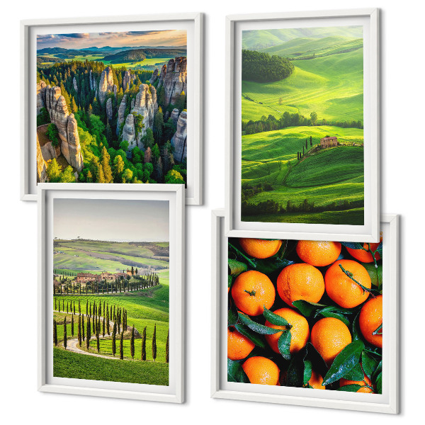 Set 4 slik v okvirju Italijansko podeželje pomaranče narava