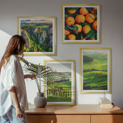 Set 4 slik v okvirju Italijansko podeželje pomaranče narava