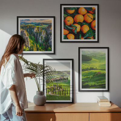 Set 4 slik v okvirju Italijansko podeželje pomaranče narava