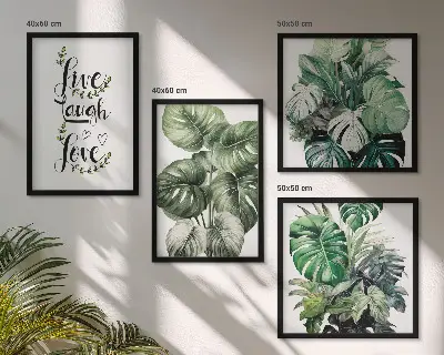 Pripravljena stenska galerija listnate rastline z napisom živijo, se smejijo, ljubijo