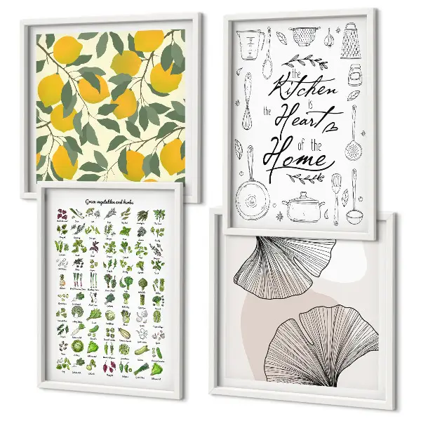 Set 4 slik v okvirju motiv limone z zelišči