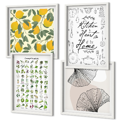 Set 4 slik v okvirju Slikanje limone v kuhinjskih zeliščih