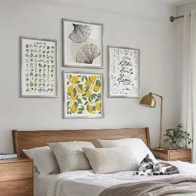 Set 4 slik v okvirju motiv limone z zelišči