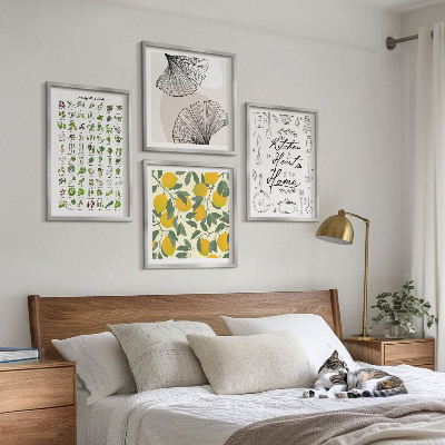 Set 4 slik v okvirju Slikanje limone v kuhinjskih zeliščih