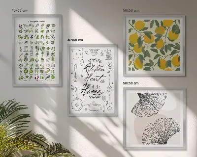 Set 4 slik v okvirju motiv limone z zelišči