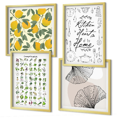 Set 4 slik v okvirju Slikanje limone v kuhinjskih zeliščih