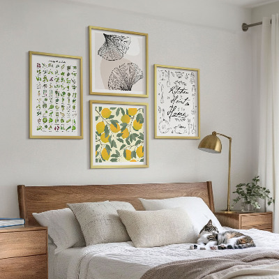 Set 4 slik v okvirju Slikanje limone v kuhinjskih zeliščih